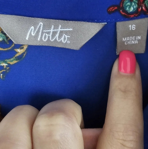 Motto Fashions Blue Orante Status Print Chiffon Button Down Size 16 - Picture 5 of 5